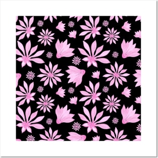 Blooming Pink flowers watercolor. Seamless pattern Posters and Art